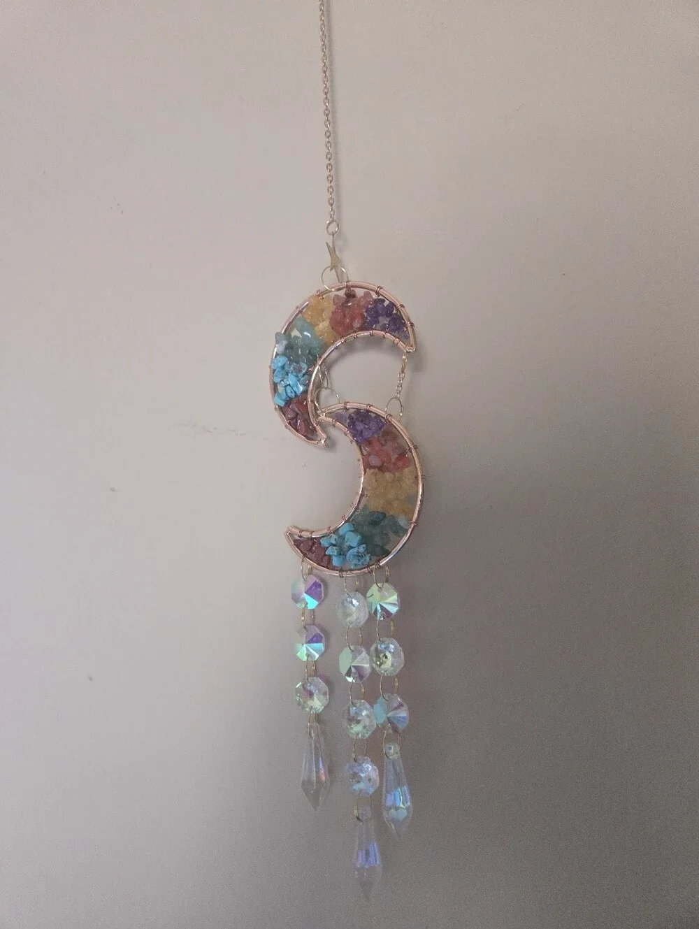 Handmade Natural Gemstone Moon Suncatcher Crystal Boho Rainbow  Decor16